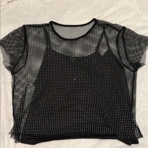 Black Mesh Rhinestone Top